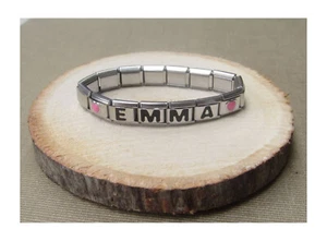 Bracelet prénom lettre personnalisable et ajustable, logo coeur rose. - Foto 1 di 2