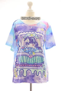 T-02 Lolita T-Shirt Einhorn Unicorn Harajuku Kawaii Pastel Goth bunt lila Sirup - Bild 1 von 8