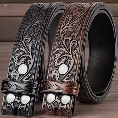 Genuine Leather Embossed Cowhide Belt Alloy Jeans Belt Women Men