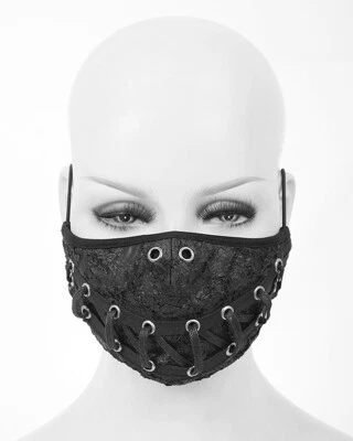 Devil Fashion Gothic Punk Face Mask Mouthguard Black Distressed Lacing Reusable - Image 1 of 4
