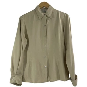 Freizeit Eckbeige Knopfleiste Seidenbluse Top Größe 4 - Bild 1 von 4