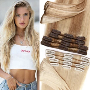 Clip In Real Remy Human Hair Extensions 8pieces Full Head Long Single Weft Hair - Picture 1 of 70