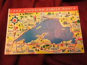 Lake Superior map circle tour postcard Largest lake in the world #2570 - Picture 1 of 2