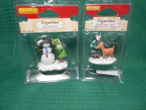 2 Lemax Figures Snow Sweeheart and Girl with Fawn Christmas Village - Picture 1 of 5