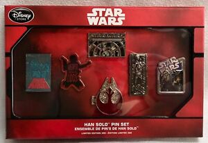 Disney Store Star Wars Han Solo Box Set of 6 Pins LE 300 RARE 2016
