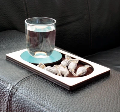 Wood Sofa Arm Table with Coaster and Snacks Holder - Small Over-the-Couch Tray - Image 1 of 4