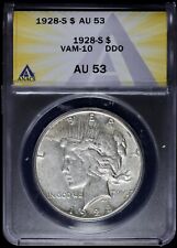1928-S $1 Silver Peace Dollar ANACS AU 53 VAM-10 DDO (About Uncirculated)