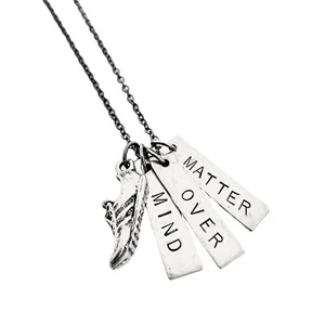 RUN with MIND OVER MATTER~Inspirational Runner Necklace with Shoe~18 inch Chain - Picture 1 of 4