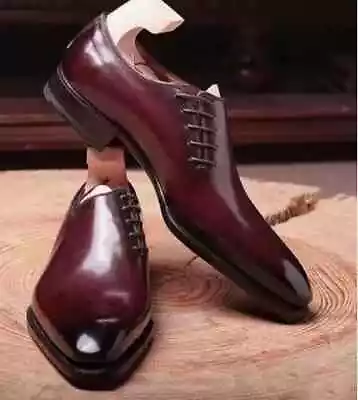 Nuevo Zapatos de Negocios Estilo Cordones Laterales Formales de Cuero Borgoña Brillante Sombreado para Hombres Foto 1 de 3