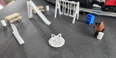 O Scale Park Scenic Set – Swings, Slide, Tables, Bench – Veteran Owned - Image 1 of 4