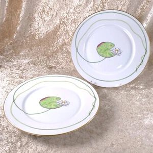 Hermes Nil Dinner Plate 27cm Green Lotus Nile Porcelain Tableware Set of 2 - Picture 1 of 17