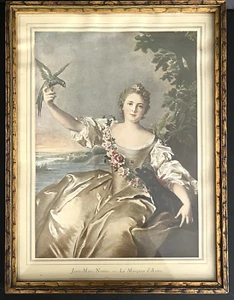 1916 Hand-Colored Lithograph Jean-Marc Nattier La Marquise d’Antin Gilt Frame - Picture 1 of 10