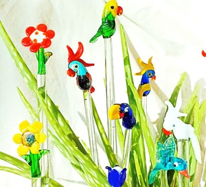 Glas Figur Deko Stecker, für Blumen Pflanzen, Vögel , Kolibri Papagei Unikat - Bild 1 von 23
