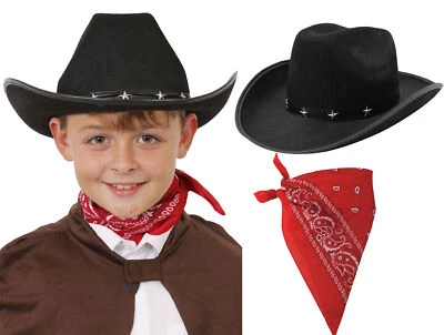 JUEGO DE DISFRACES DE DISFRAZ DE SOMBRERO DE VAQUERO NEGRO Y PAÑUELO DÍA MUNDIAL PARA NIÑOS MICRÓFONO TV Foto 1 de 4