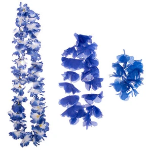 Sommer hell Luau Thema Hawaii Blumen Hula Mädchen 3-teiliges Stoff Lei Set, blau - Bild 1 von 22