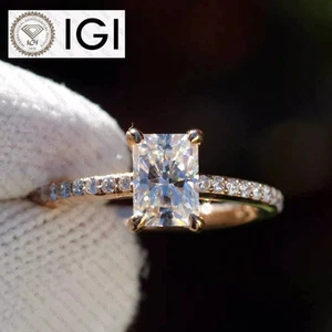 2.00 Ct Radiant Cut IGI Certified Lab Grown Diamond Wedding Ring 14k Rose Gold - Picture 1 of 14