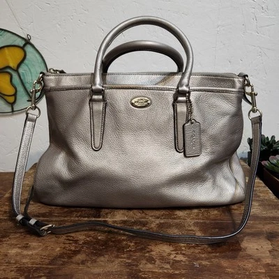 Coach Morgan Satchel in Silver Pewter Metallic Pebbled Leather Purse Handbag  - Image 1 of 4