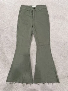 Chelsea & Violet Girls Flare Bell Bottom Jeans Sz 12 Olive Army Green Raw Hem - Picture 1 of 5