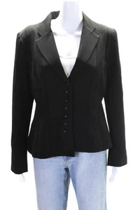 Nanette Lepore Womens V-Neck Notch Collar Button Up Blazer Black Size 12 - Picture 1 of 6