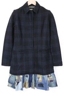 DESIGUAL Women Coat IT40 Navy Checked Wool Cotton Blend Single Breasted I - Picture 1 of 11
