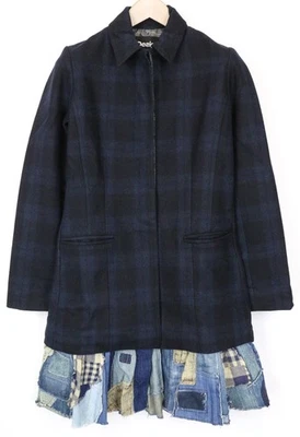 DESIGUAL Women Coat IT40 Navy Checked Wool Cotton Blend Single Breasted I - Image 1 of 4