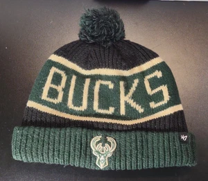 '47 Marca Milwaukee Bucks Invierno Tejido Gorro Sombrero Negro Logo NBA Baloncesto Pom - Imagen 1 de 4