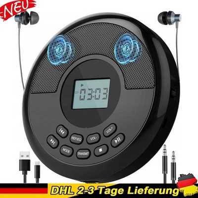 Tragbarer CD-Player Walkman Home Bluetooth USB MP3 Musik-Player Schwarz DE - Bild 1 von 4