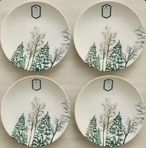 4er Set Intesa Truthahn 9" Keramik Schüsseln Winterkiefern verschneite Bäume Geschirr - Bild 1 von 2