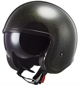 LS2 Spitfire Disco Open Face Motorcycle Helmet Gloss Black/Gold Flakes - Picture 1 of 2