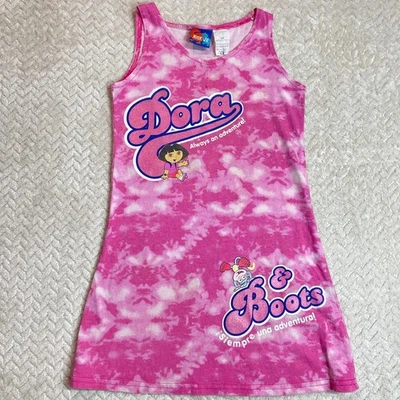 Vestido vintage 2004 Nick Jr Dora la Exploradora rosa tie dye niñas talla 4/5 Y2K Foto 1 de 4