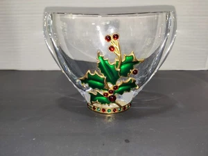 Teleflora Fine Bohemian Crystal Czech Christmas Vase 4" tall x 5.7" x 2.8" - Imagen 1 de 12