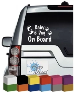 Baby & Dog On Board Novelty Vinyl Window Car Bumper, Decal / Sticker / Graphic - Picture 1 of 2