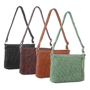 Pierre Cardin Woven Women's Embossed Leather Tote Bag w/ Back Zip Pocket - Picture 1 of 25