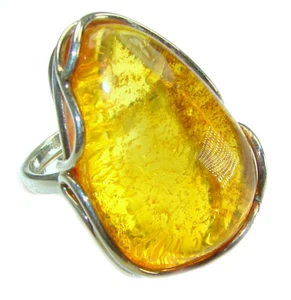 Golden Drop Natural Butterscotch Baltic Amber .925 Sterling Silver ring size: - Picture 1 of 4