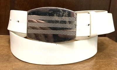"Cinturón de cuero blanco Adidas de colección para hombre hebilla cromada talla 40 1,5"" ancho desgastado" Foto 1 de 4
