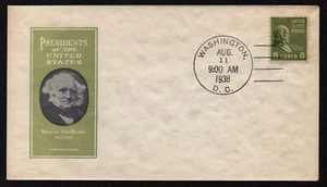 USA, SCOTT # 813, HARRY IOOR FDC COVER OF 1938 PRESIDENT MARTIN VAN BUREN - Picture 1 of 1