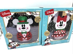 New Gemmy Disney Mickey & Minnie Mouse Christmas Snowman Airblown Inflatable Set - Picture 1 of 3