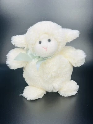 Bearington Baby Lamb Sheep Plush Green Bow Beanbag Stuffed Animal Toy 7” Spring - Image 1 of 4