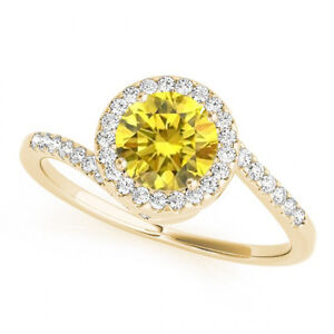 0.69 Ct Canary Yellow Diamond VS2 Halo Wedding Ring Stunning 14k Yellow Gold