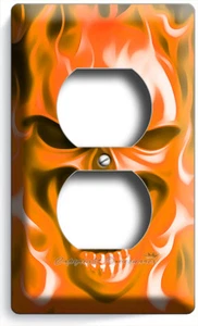 ORANGE FLAMMEN BRENNEN WÜTEND SCHÄDEL AUSLASS WANDTELLER BIKER MANN HÖHLE ZIMMER HD DEKOR - Bild 1 von 1