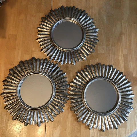 Set Of 3 Midcentury Modern Wall Sunburst Mirror Art-Decor 14â Diameter Cover