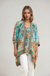 NWT Inoa - Palermo Embellished Short Kimono Silk Shrug One Size 8-16 - Picture 1 of 4