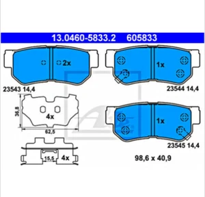 ATE Disc Brake Pad HYUNDAI KIA Elantra Getz Grandeur Matrix 58302-38A30#GR - Picture 1 of 1