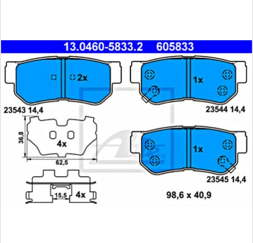 Pastilla de freno de disco ATE HYUNDAI KIA Elantra Getz Grandeur Matrix 58302-38A30#GR Foto 1 de 1