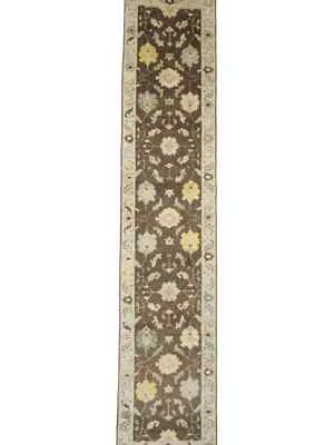 Oushak Chobi Oriental Runner Rug Brown Floral Hallway Kitchen Carpet 3X12 ft - Image 1 of 4