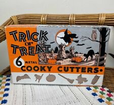 Vintage Metal "Cooky" Cookie Cutters Halloween Shapes Cat Pumpkin Witch Owl