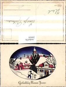 210325,Neujahr Ortsansicht im Winter Kirche Mann m. Stock Kind - Picture 1 of 1