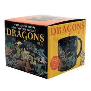 19 Dragons of the World Black Ceramic Wrap-Around Art Design 12 oz Mug NEW BOXED - Picture 1 of 3