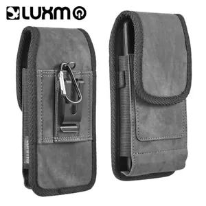 For LG Q7 Grey Denim Fabric Belt Clip Holster Phone Pouch Case Cover - Picture 1 of 8