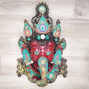 Ganesha Mask 16" with Gemstone Work Wall hanging Sculpture wall Decor Religious - Picture 1 of 4